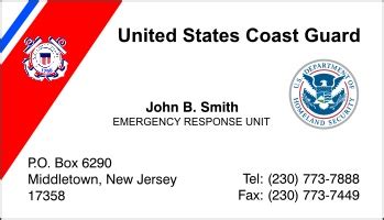 us coast guard business cards.